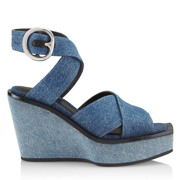Rag & Bone Santiago Ankle Strap Platform Wedge Sandals Denim, New, Size US 8.5 - Picture 1 of 16